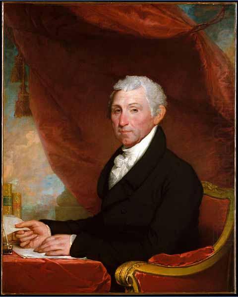 This portrait originally belonged to a set of half-length portraits of the first five U.S. presidents that was commissioned from Stuart by John Dogget, James Monroe